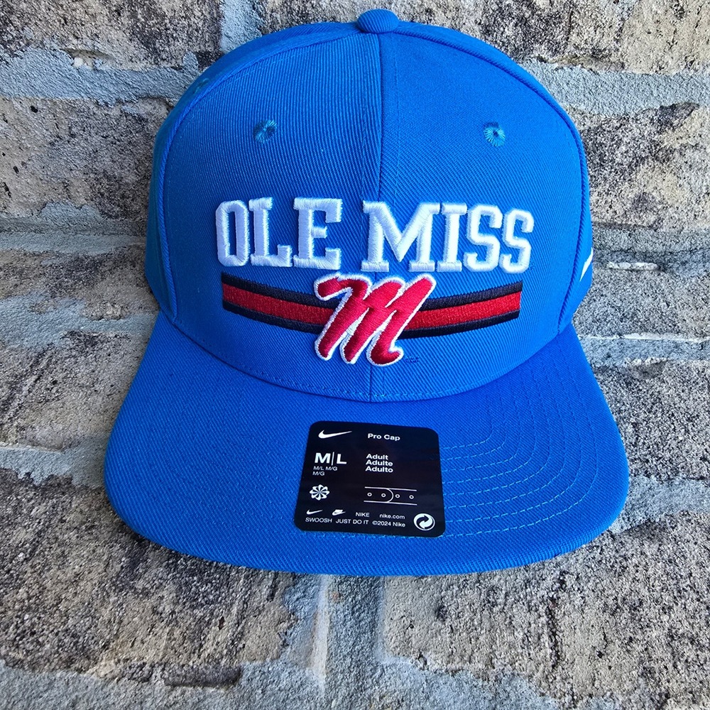 Nike Ole Miss Rebels Pro Cap Italy Blue Flat Bill Snapback Hat M/L C11532/IH2812